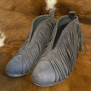 grey fringe boot